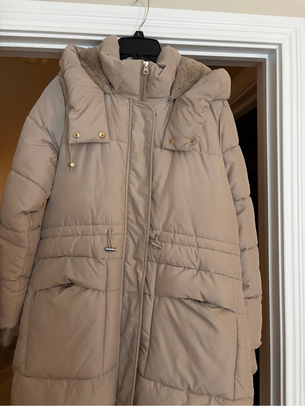 Jessica Simpson Tan Puffer Coat with Faux Fur Hood